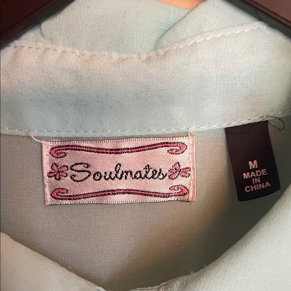 Soulmates Mint Studded Sheer Button-Down Blouse - Picture 2 of 8